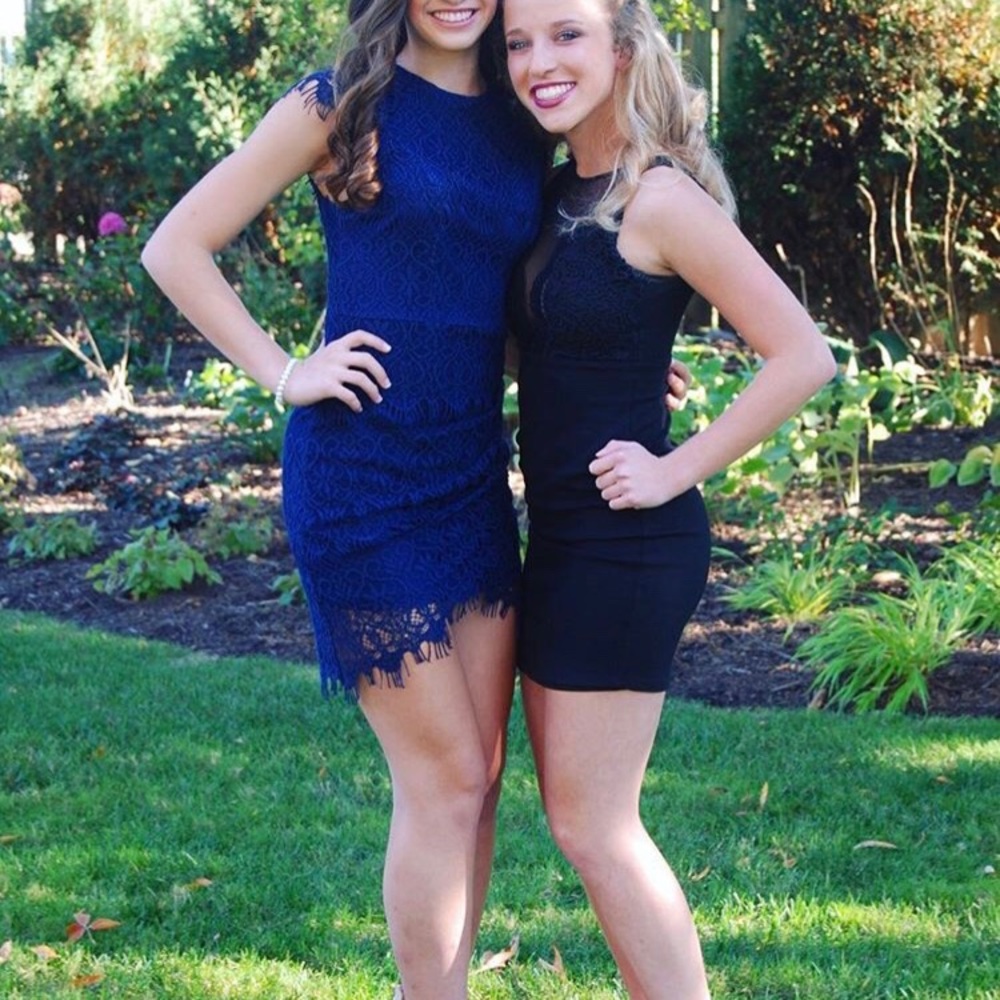 Xenia Navy Blue (left) lace body wrap dress Size 4